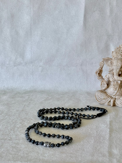 Spiritual bracelet, multi-round bracelet Natural larvikite wrap mala bracelet with small Buddha charm for meditation and grounding