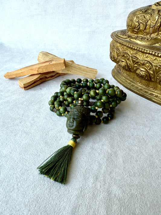 Spiritual mala necklace for calm, compassion, and heart-centered awareness