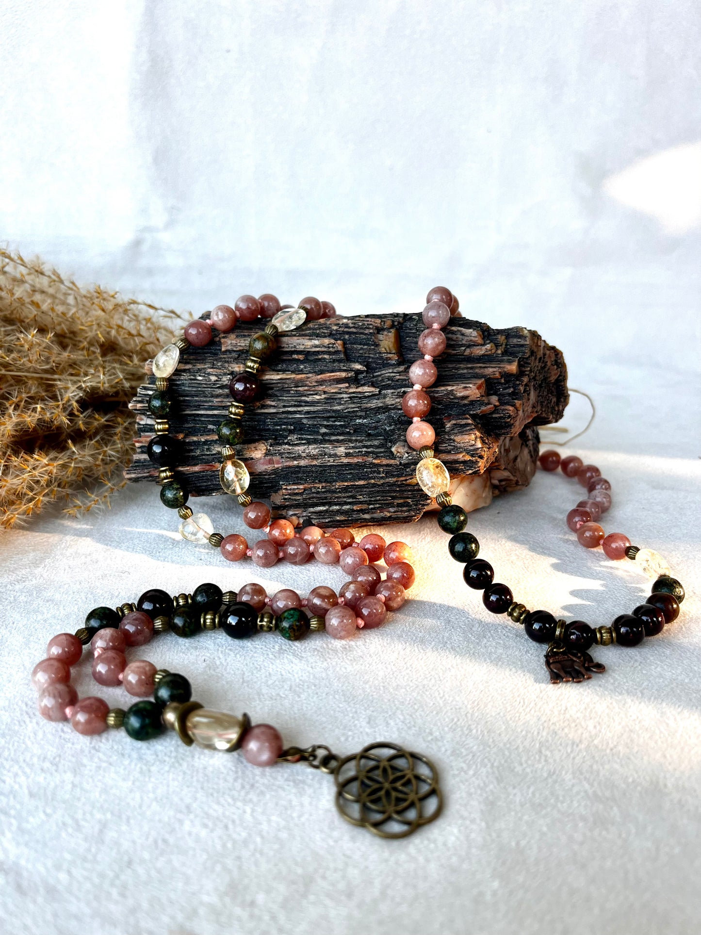 sun mala, Mala beads, custom mala, prayer beads, energy of the sun, sunstone