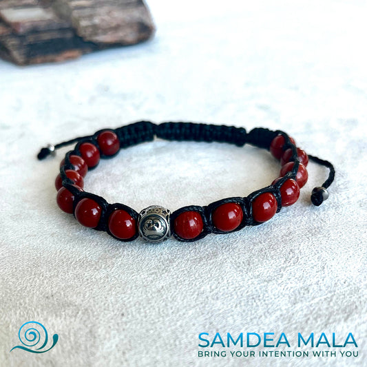 Tibetan Tamashii-Style Bracelet for Cancer – Red Jasper for Grounding & Emotional Balance - Zodiac Bracelet, meditation bracelet, intention bracelets, tibetan wrist mala, energy crystals bracelets, spiritual gift, bracelets with crystals, custom mala bracelet, natural gemstones bracelets - Samdea Mala 