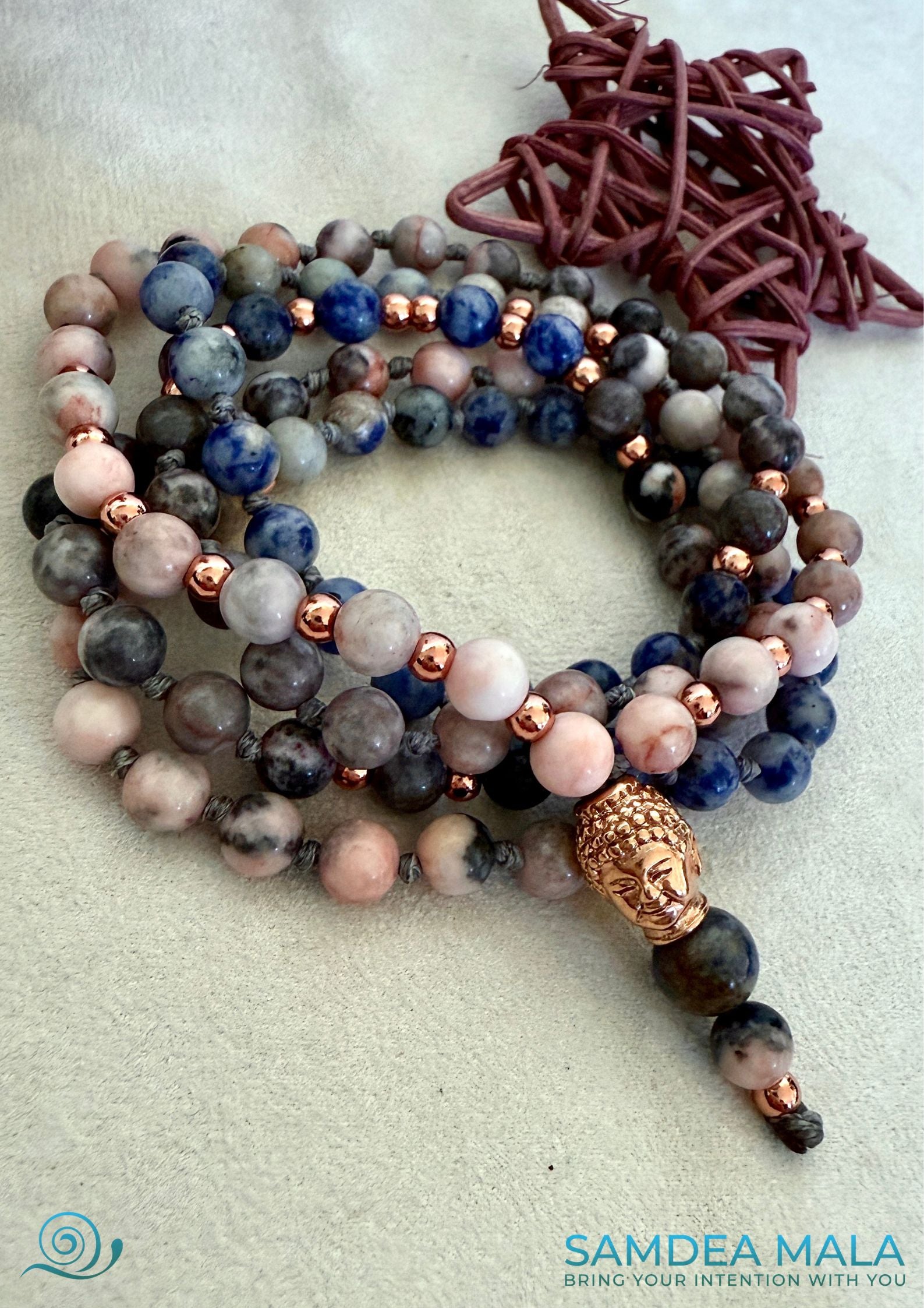 Zebra Jasper Mala Necklace: 108 Beads for Balance, Communication and Inner Strength