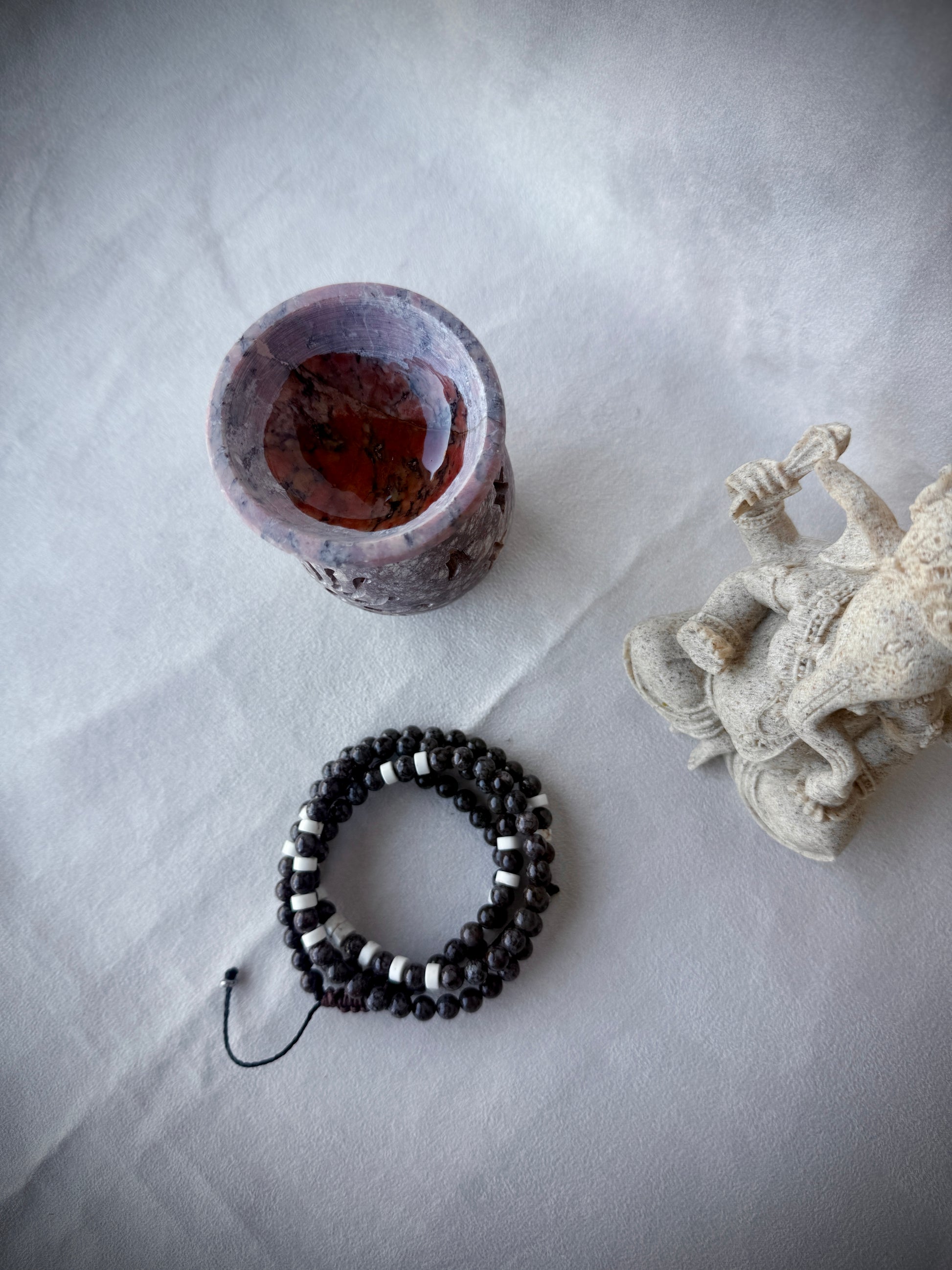 Top view of 3-inch steatite bowl ready for aromatherapy water and essential oils 