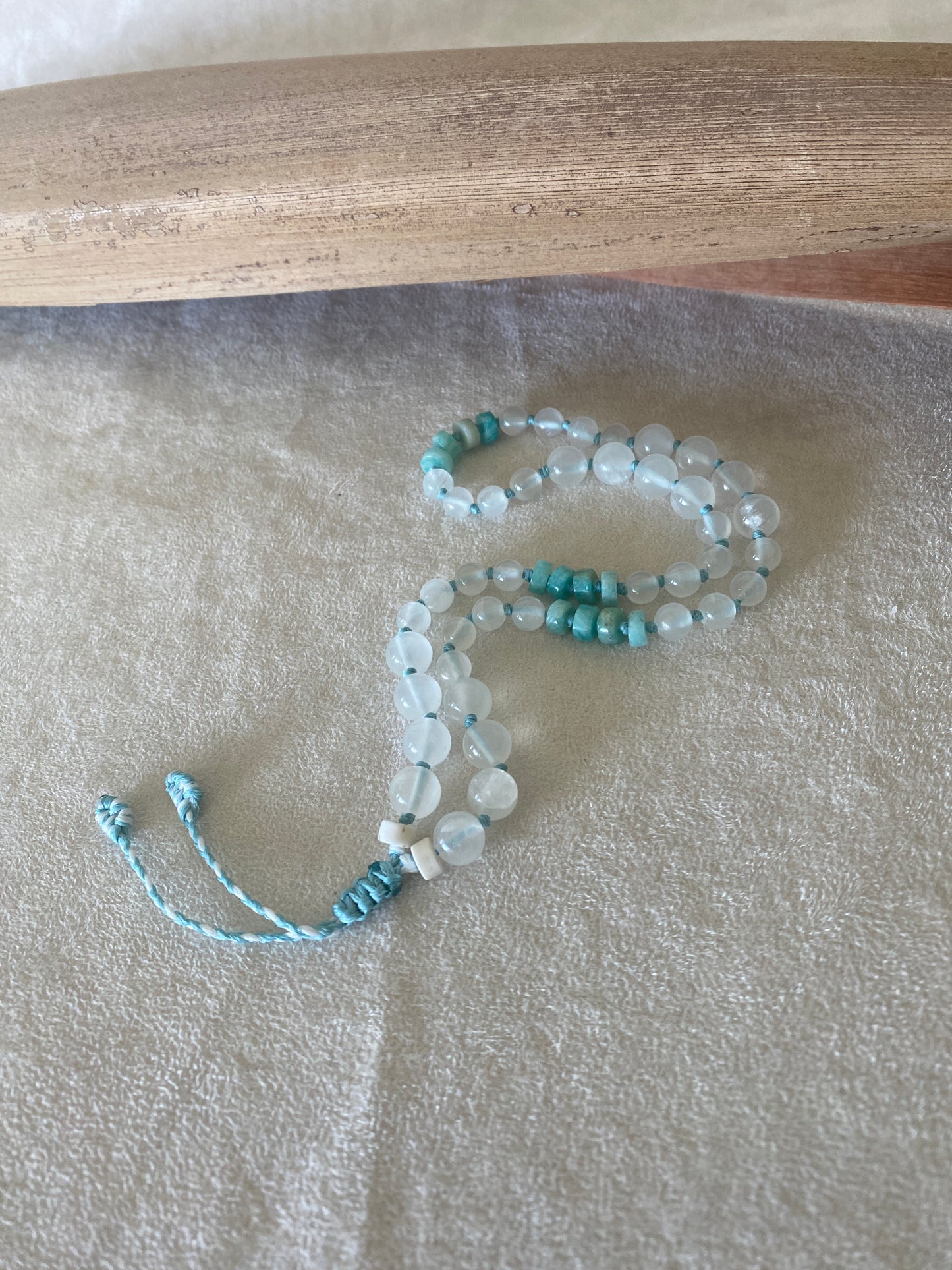 Handmade box breathing mala with cotton pouch, easy to carry for mindful breathing, meditation, mantra practice, and self-regulation throughout the day.