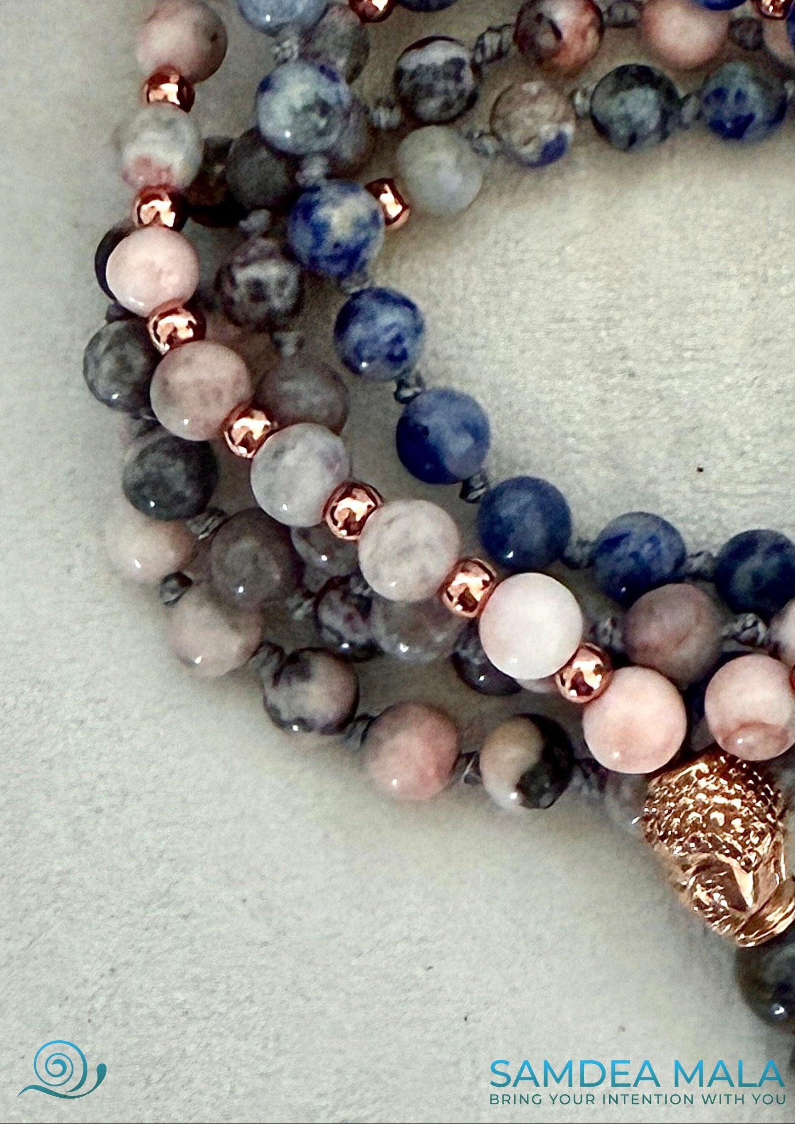 close-up of spiritual mala for meditation, mindfulness, and everyday wear, this mala is your spiritual companion for balance, clarity, and inner strength.