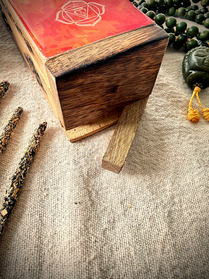 sacred space Interior view of incense box showing stick holder space for incense sticks