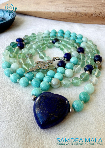 Hand knotted Mala Beads – Amazonite, Fluorite and Lapis Lazuli for Meditation, Clarity & Healing by Samdea Mala - mala for Virgo zodiac sign