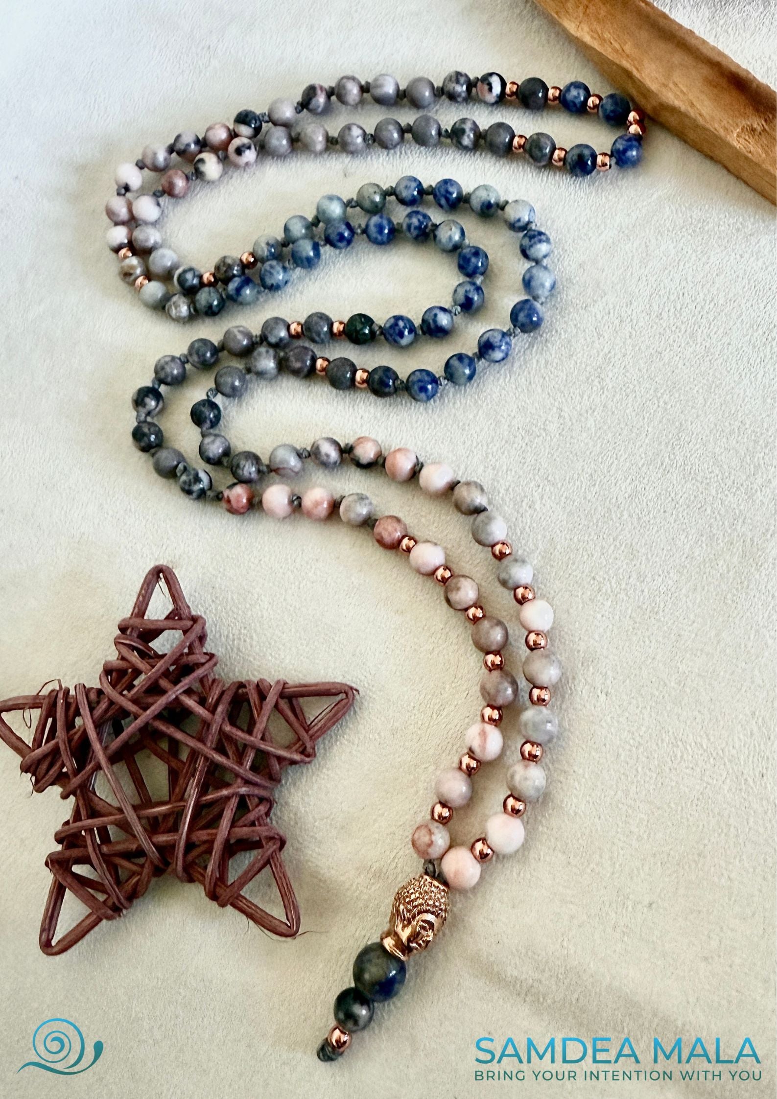 Buddha necklace natural stone jasper mala for meditation