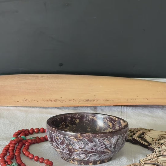 Video preview of Soapstone Smudge Bowl 4 inch – carved incense burner for cleansing rituals