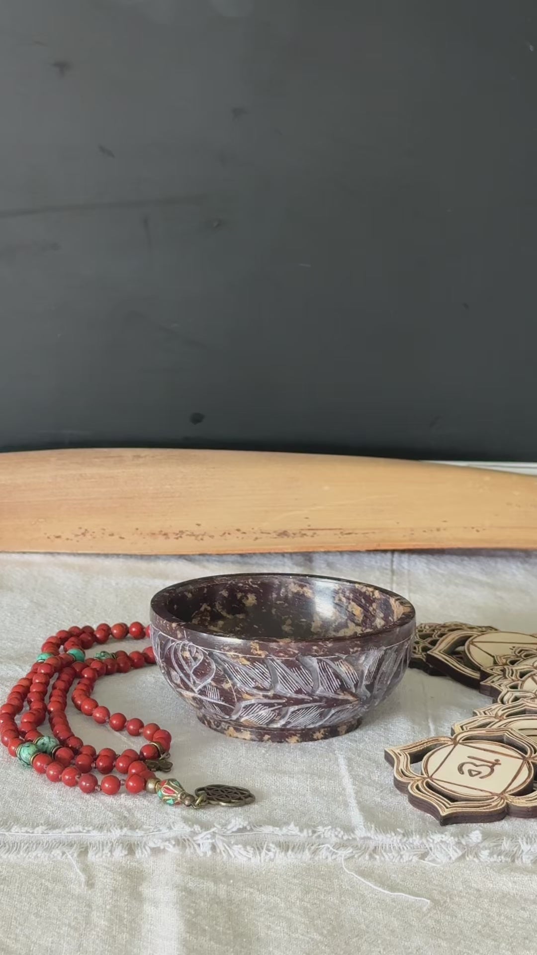 Video preview of Soapstone Smudge Bowl 4 inch – carved incense burner for cleansing rituals