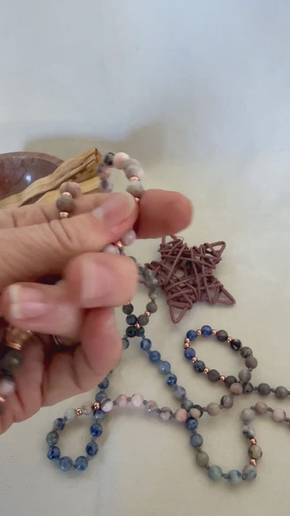 Video featuring handmade Zebra Jasper Mala Necklace: 108 Beads for Balance, Communication and Inner Strength