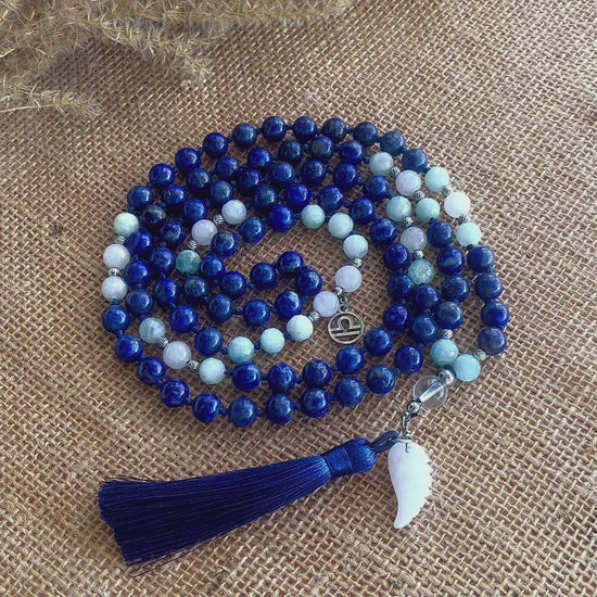 Mala for Libra - custom mala beads, spiritual mala, gemstone necklace, gemstone for zodiac sign, zodiac crystal, zodiac gemstones - Samdea Mala