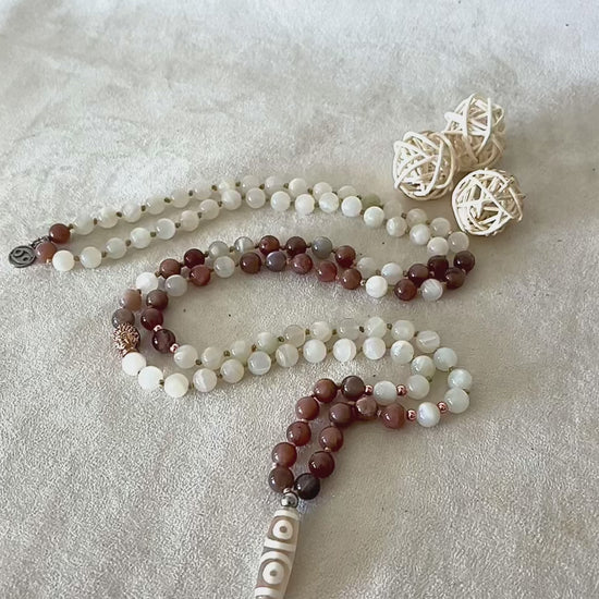 Mala for Cancer - custom mala beads, spiritual mala, gemstone necklace, gemstone for zodiac sign, zodiac crystal, zodiac gemstones - Samdea Mala