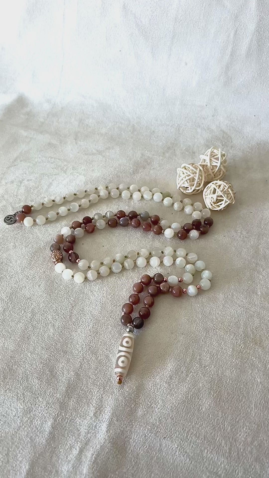 Mala for Cancer - custom mala beads, spiritual mala, gemstone necklace, gemstone for zodiac sign, zodiac crystal, zodiac gemstones - Samdea Mala