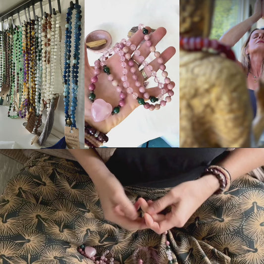 Video preview of Ho’oponopono Mala Beads for self-love - mala for meditation energy crystals for heart chakra, spiritual mala necklace, natural gemstones mala beads - Samdea Mala