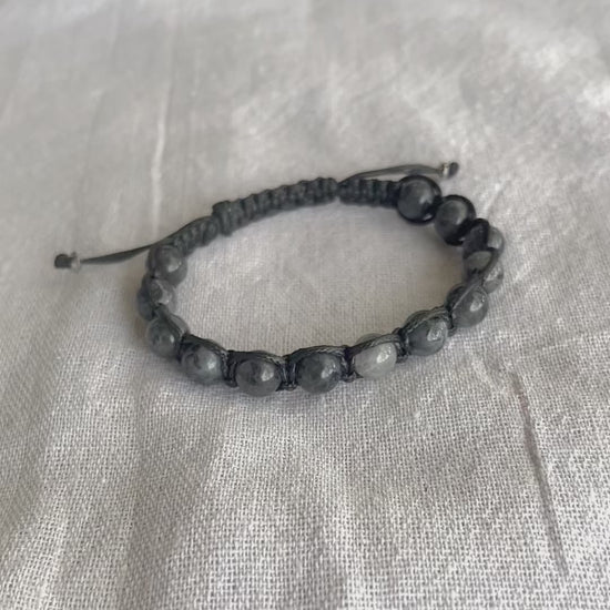 Video preview of Tibetan-style labradorite bracelet for strength and intuition. Handamde for spiritual journey.- meditation bracelet, intention bracelets, tibetan wrist mala, energy crystals bracelets, bracelets with crystals, custom mala bracelet, natural gemstones bracelets 