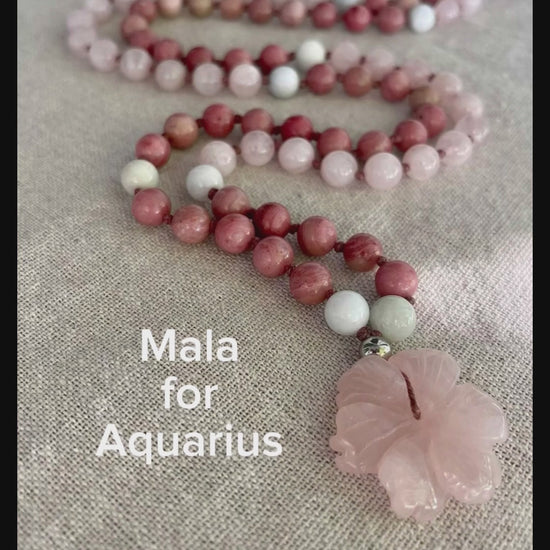 Mala for Aquarius - custom mala beads, spiritual mala, gemstone necklace, gemstone for zodiac sign, zodiac crystal, zodiac gemstones - Samdea Mala