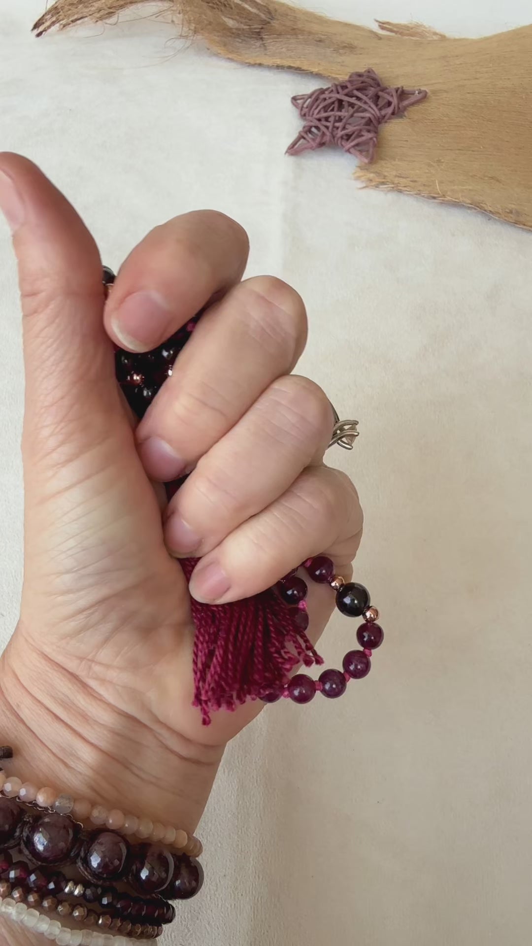 video preview of 108 garnet mala necklace for meditation and grounding