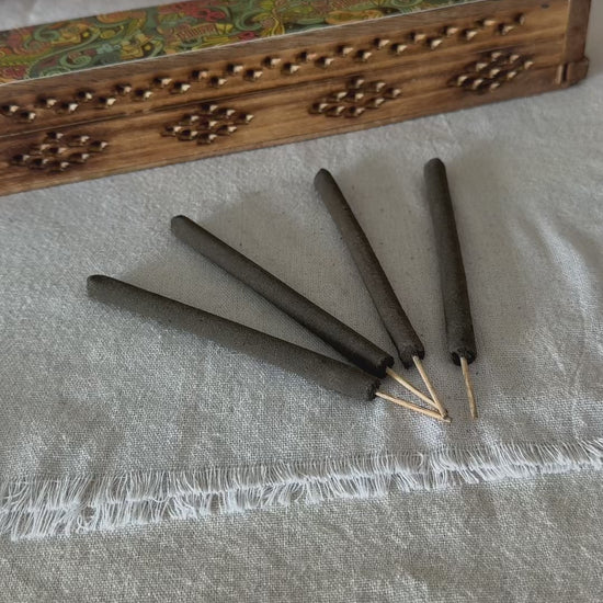 Natural hand rolled non toxic incense sticks made with herbs and resins for mental clarity and energetic cleansing