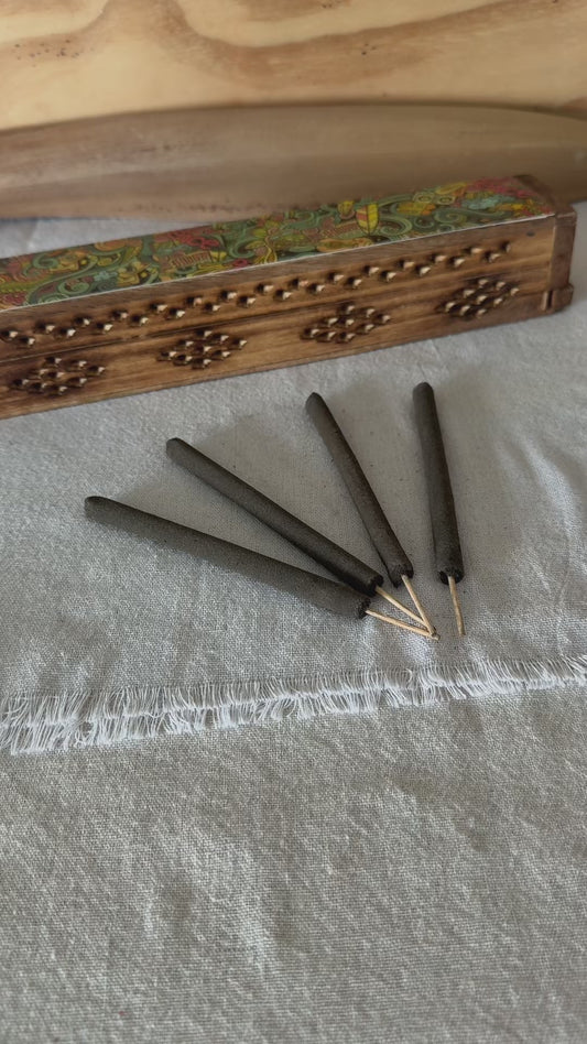Natural hand rolled non toxic incense sticks made with herbs and resins for mental clarity and energetic cleansing