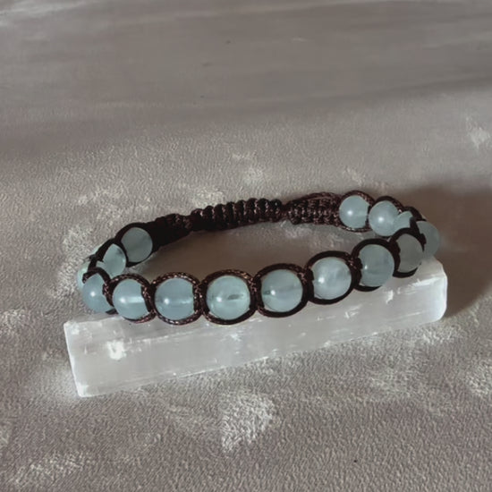 Video Aquamarine tibetan bracelet for calm, clear blue bracelet tamashii style