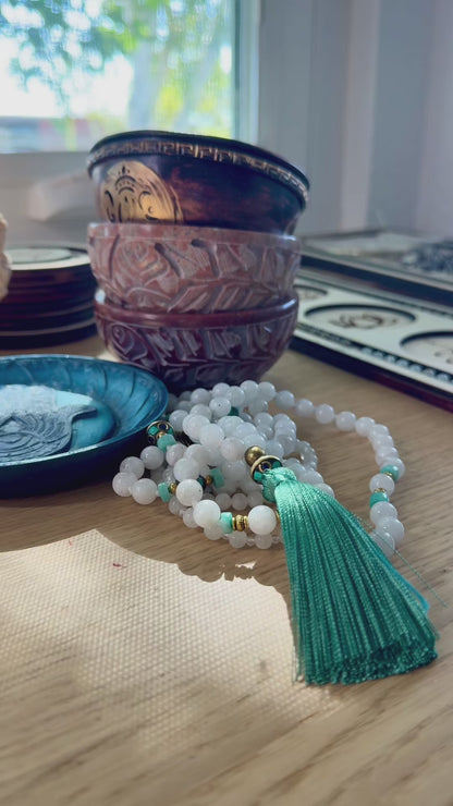 Feminine Energy Mala Necklace – Moonstone & Amazonite for Intuition and Emotional Flow