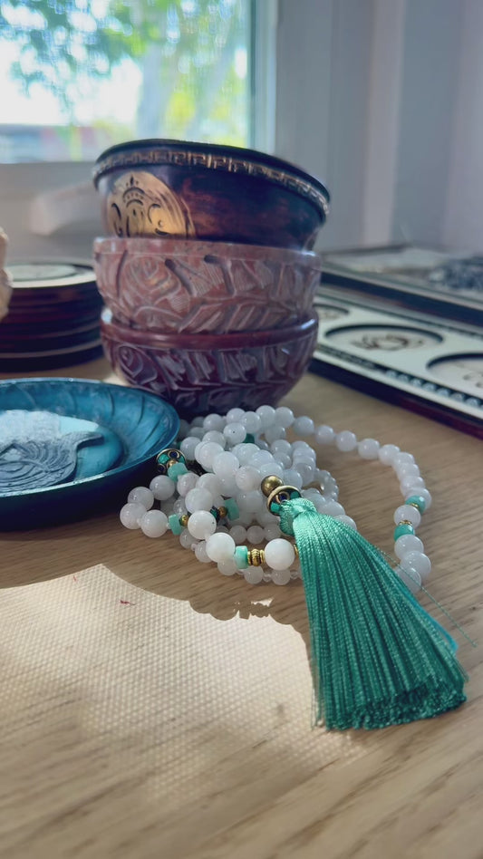 Feminine Energy Mala Necklace – Moonstone & Amazonite for Intuition and Emotional Flow
