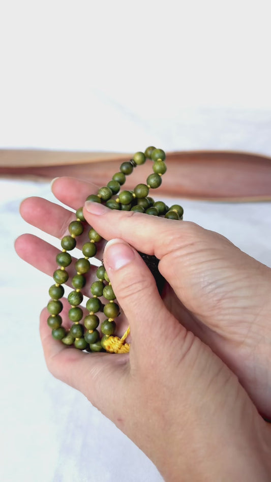 Sandalwood Mala Beads with Jade Buddha Pendant