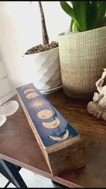 Video preview Incense cone and sick burner, sacred incense holder, cleansing ritual, lunar Phases, 7 charkas, hippie trippie