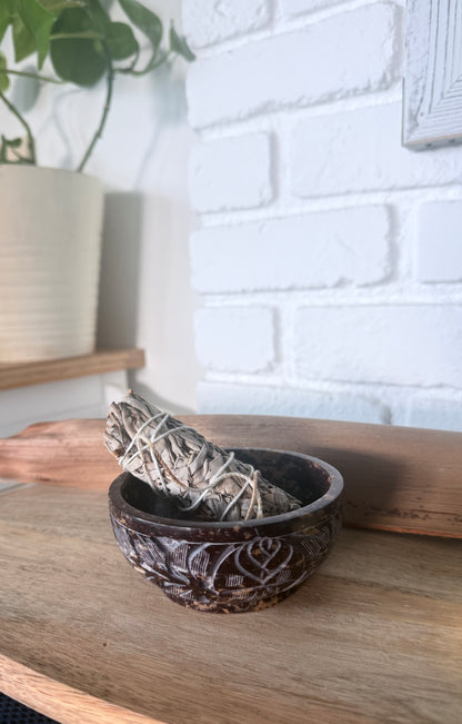 Soapstone Smudge Bowl – Hand Carved Incense Burner for Cleansing, Meditation & Blessing Rituals (4 inch)