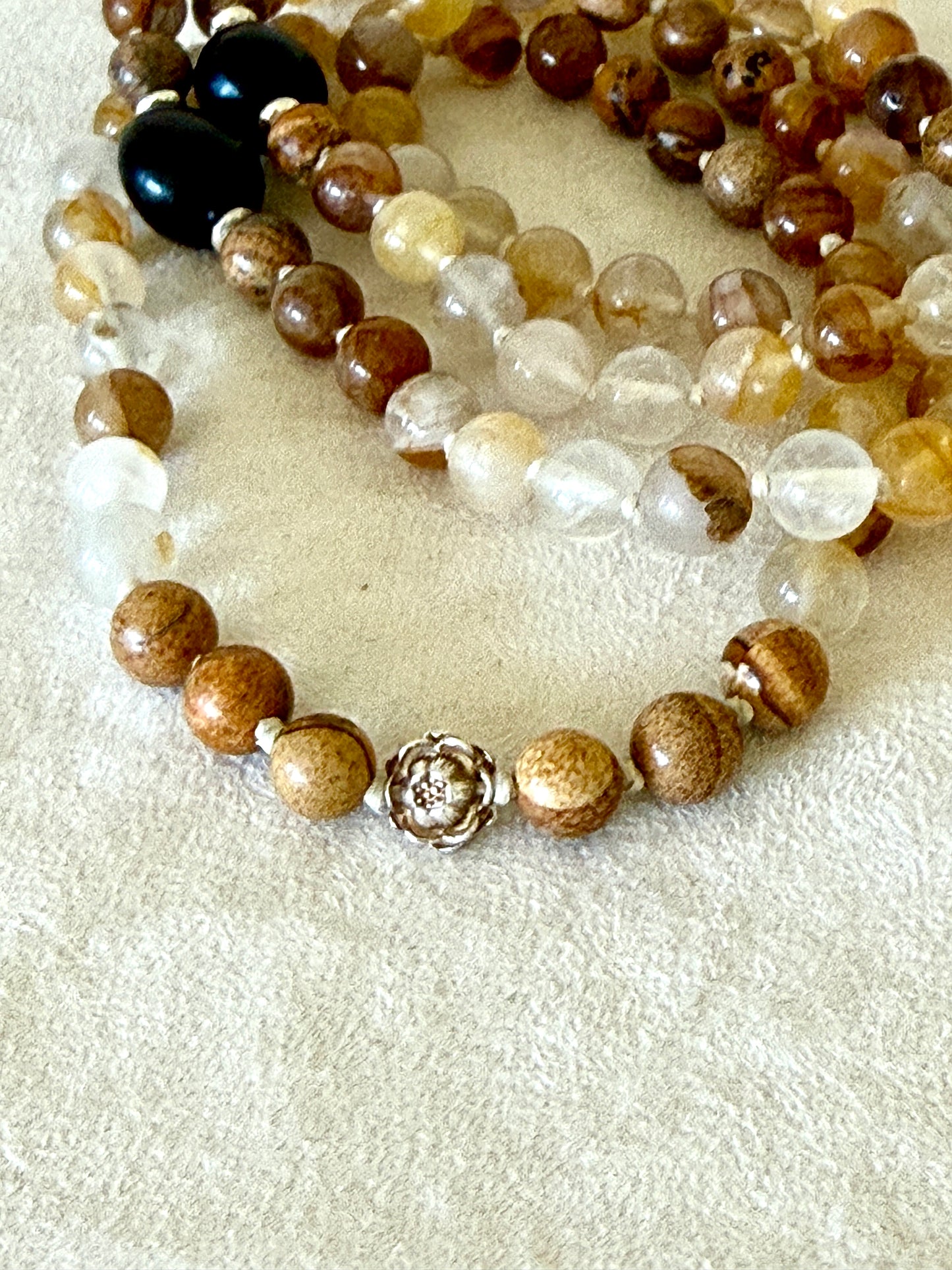 sterling silver details, handmade mala necklace by Samdea